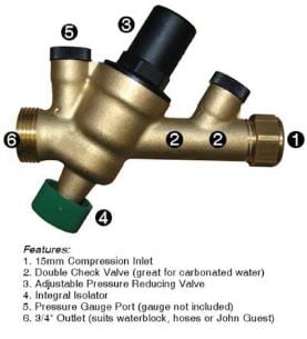 Beverage Group (BG04), all in one valve, 15mm Compression x 3/4"M 